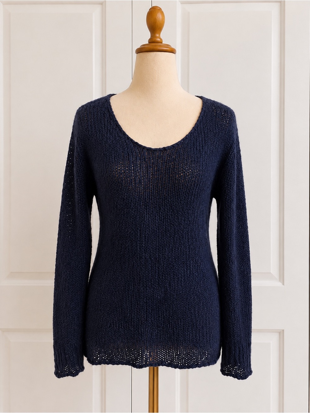NWT J. Galt Navy Mohair Wool Blend Open Knit Sweater one size